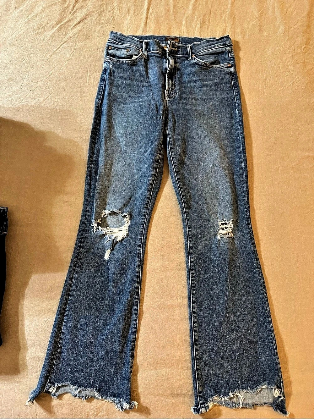 Mother The Insider Crop Step Fray Flare Jeans Blue Waist 28